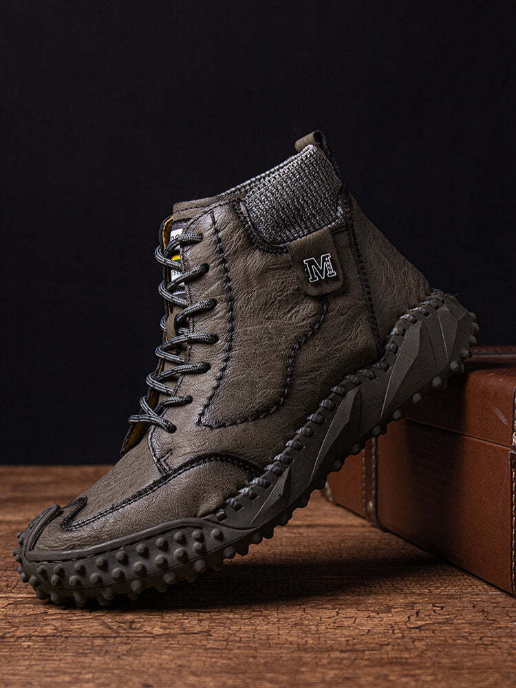 Men Retro Microfiber Leather Non Slip Casual Ankle Boots-POIULTD