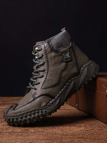 Men Retro Microfiber Leather Non Slip Casual Ankle Boots-POIULTD