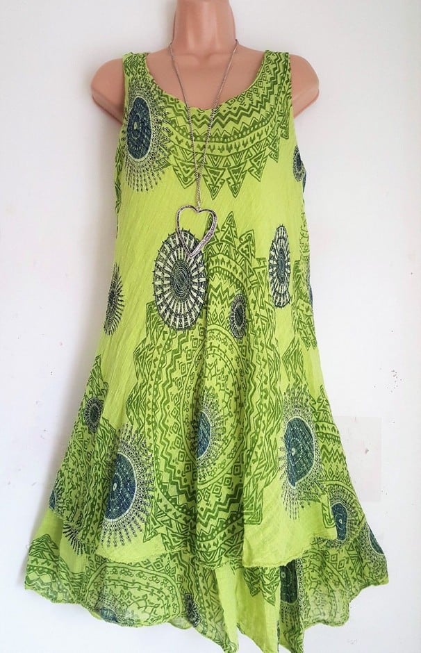 Vintage Print Sleeveless Dress-POIULTD