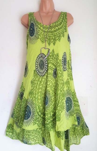 Vintage Print Sleeveless Dress-POIULTD