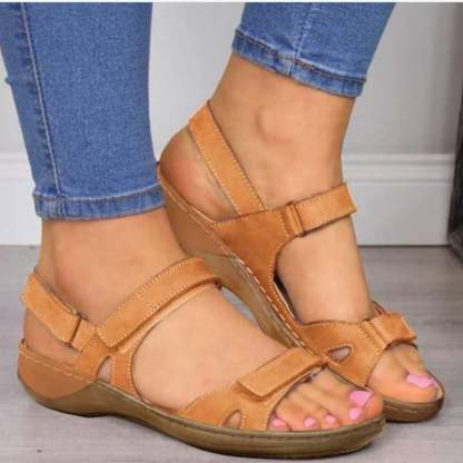 Thick Sole Sloping Heel Velcro Casual Women'S Sandals-POIULTD