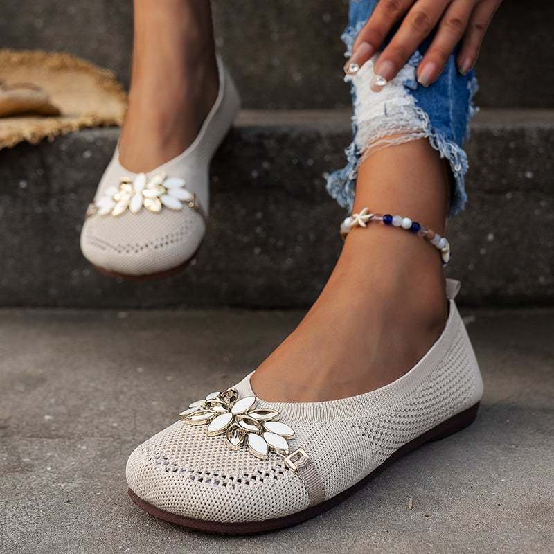 Casual Flower Hollow Out Weave Women's Flat Shoes-POIULTD