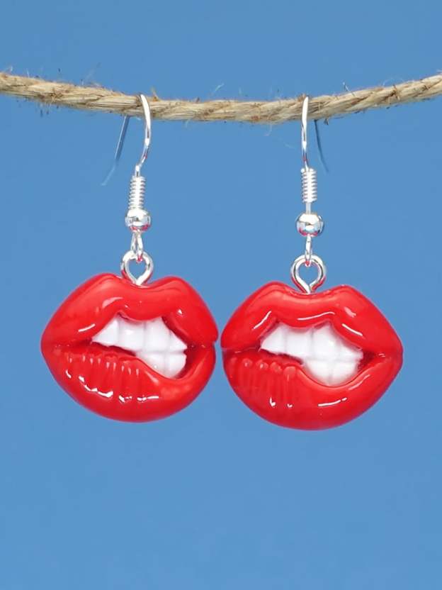 Women's Carnival Lips Flame Red Lips Creative Personalized Funny Earrings-POIULTD