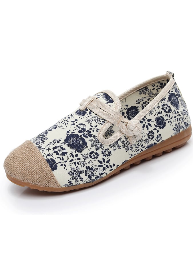 Printing And Dyeing Orchid Cloth Shoes Single Shoes Ethnic Wind Buckle The Bottom Beijing Female Cloth Shoes-POIULTD