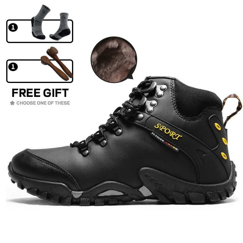(⏰Limited Time Sale 69%off)Men's Genuine Leather Waterproof Hiking Boots Wide-Toe Warm Insulated Winter Ankle Boots-POIULTD
