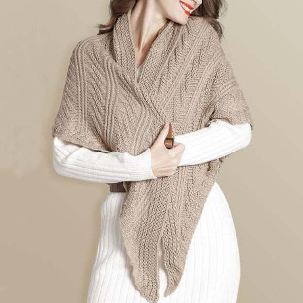 Knitted Triangle Shawl with Leather Buckle-POIULTD