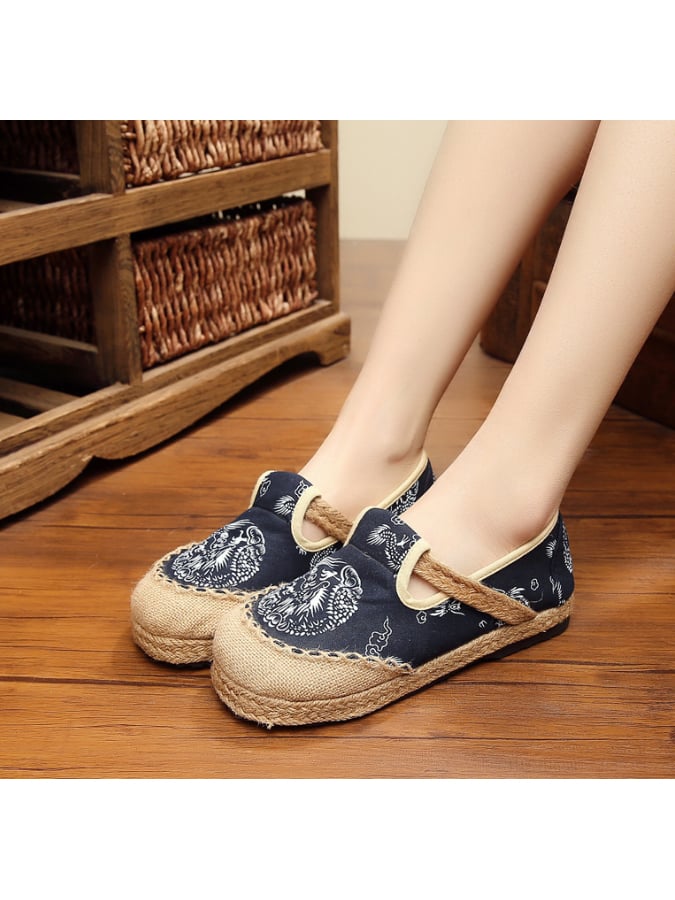 New Fashion National Shoes Breathable Woven And Flat Heads Easy To Wear Women's Shoes-POIULTD