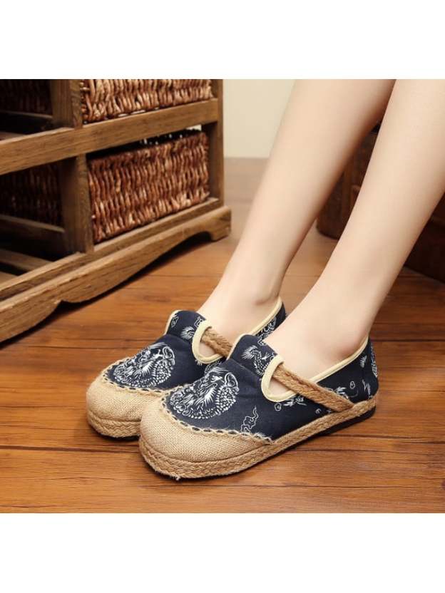 New Fashion National Shoes Breathable Woven And Flat Heads Easy To Wear Women's Shoes-POIULTD