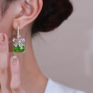 Green Flower Crystal Earrings-POIULTD