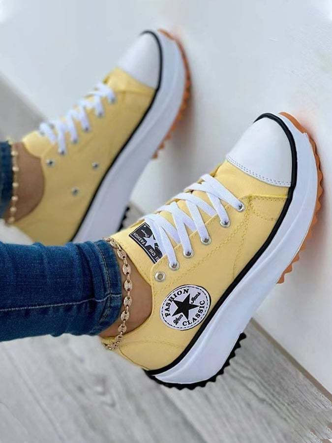 Spring New Fashion And Comfortable Model Low -Top Single -Shoes Women's Thick Bottom Canvas Shoes-POIULTD