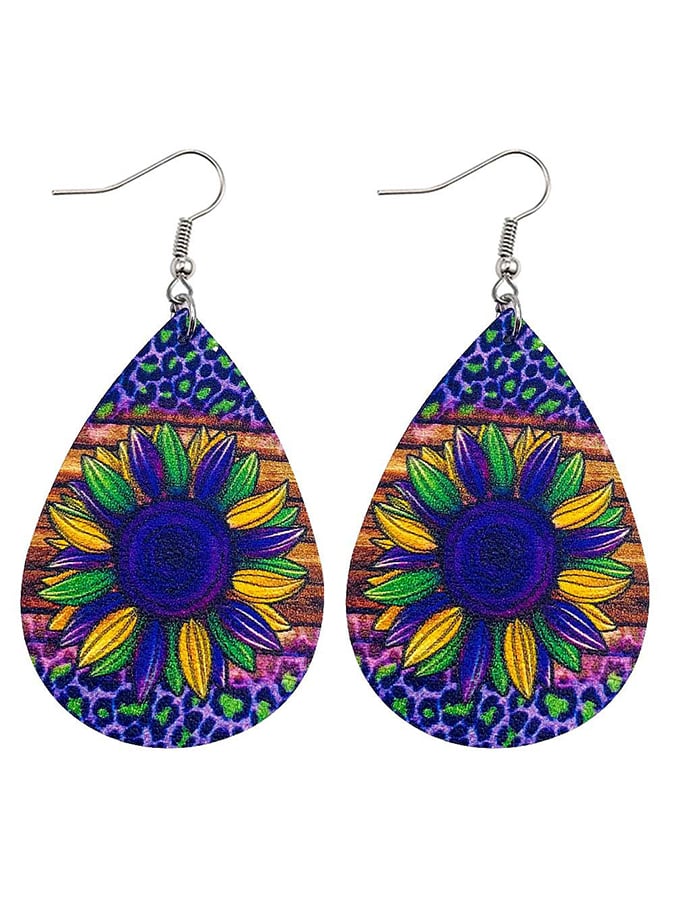 European And American Carnival Three-Layer Leather Shiny Leaf-Shaped Earrings-POIULTD