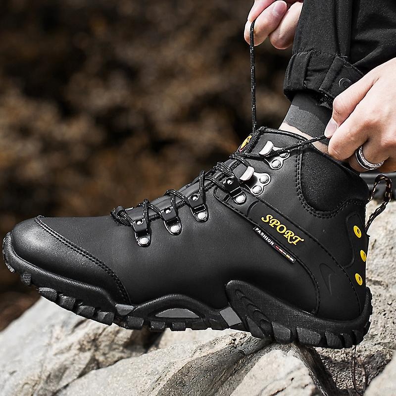 (⏰Limited Time Sale 69%off)Men's Genuine Leather Waterproof Hiking Boots Wide-Toe Warm Insulated Winter Ankle Boots-POIULTD