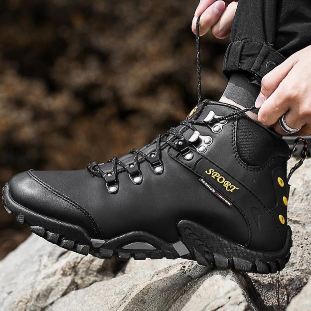 (⏰Limited Time Sale 69%off)Men's Genuine Leather Waterproof Hiking Boots Wide-Toe Warm Insulated Winter Ankle Boots-POIULTD