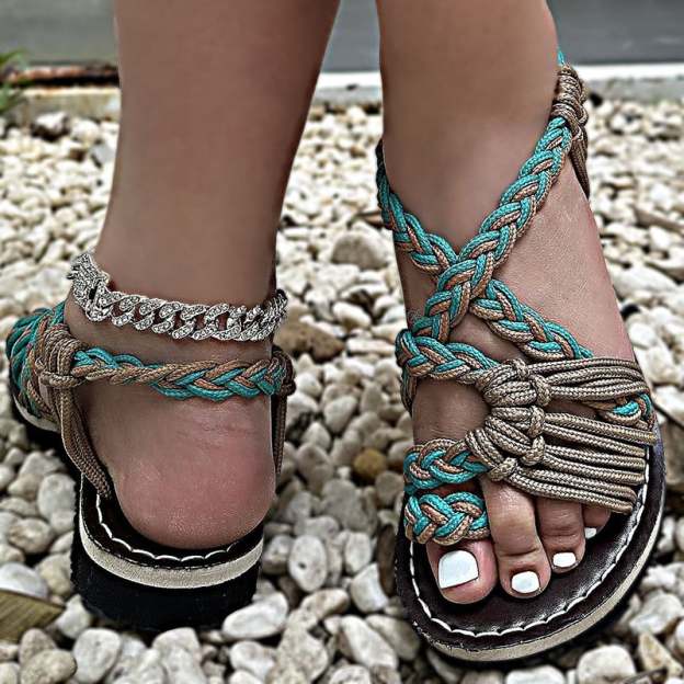 Women's Resort Style Braided Flat Thong Sandals-POIULTD