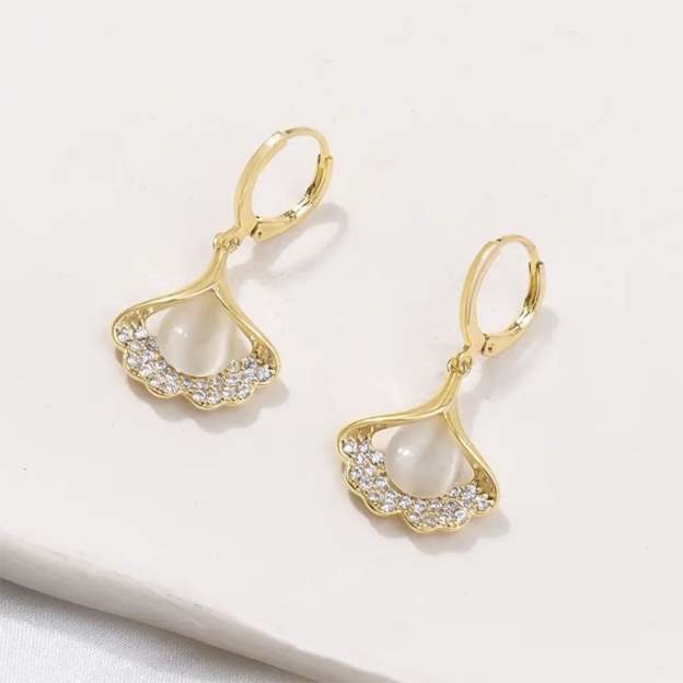 Apricot Leaf Opal Earrings-POIULTD