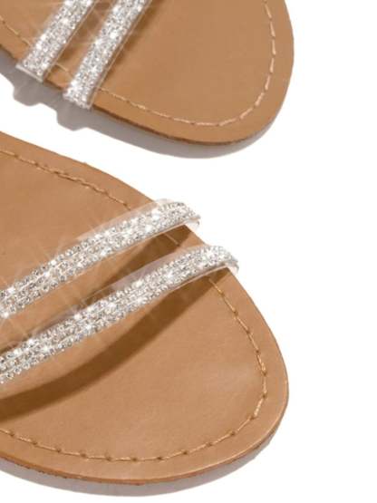 Summer New Round Head Solid Color Strap Rhinestone Large -Size Strap Flash Women's Fashion Sandals Cross Band-POIULTD