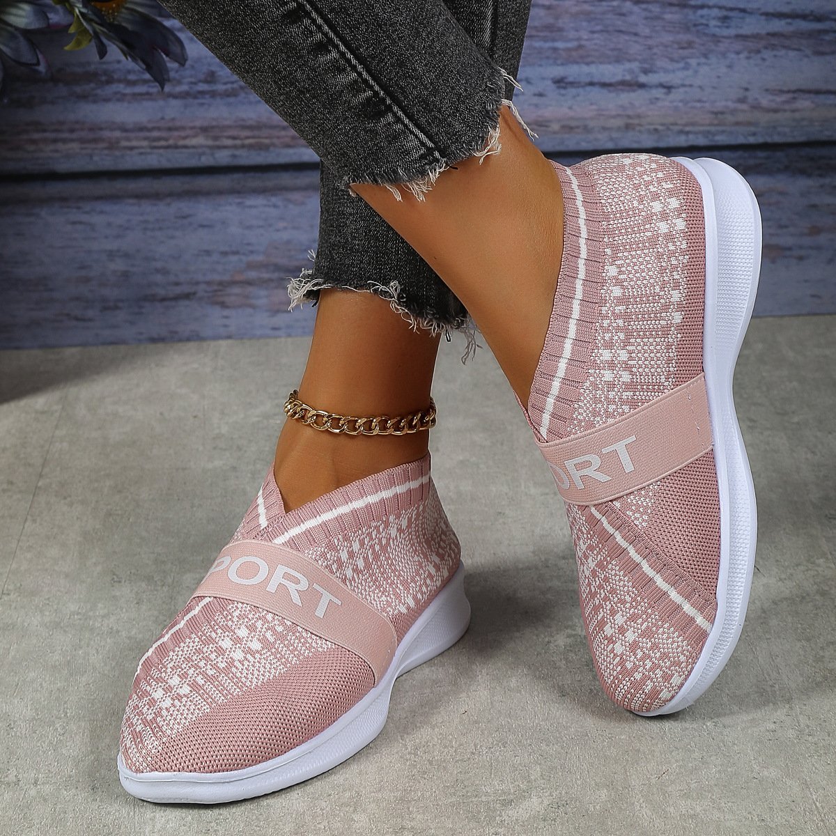 Casual Letter Printed Weave Women's Sneakers-POIULTD