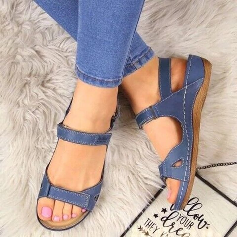 Thick Sole Sloping Heel Velcro Casual Women'S Sandals-POIULTD