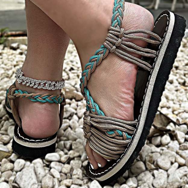 Women's Resort Style Braided Flat Thong Sandals-POIULTD