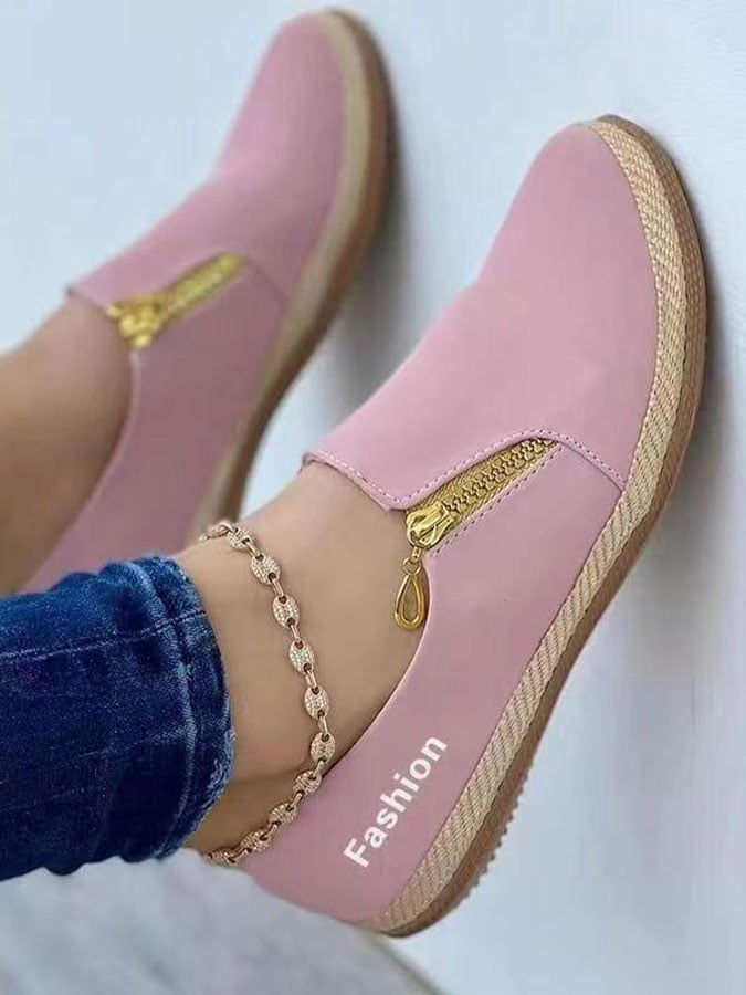 Women's zipper flat casual shoes-POIULTD