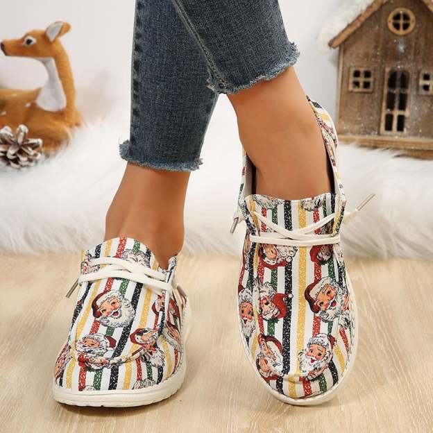 Women's Christmas Santa Print Design  Flat  Shoes-POIULTD