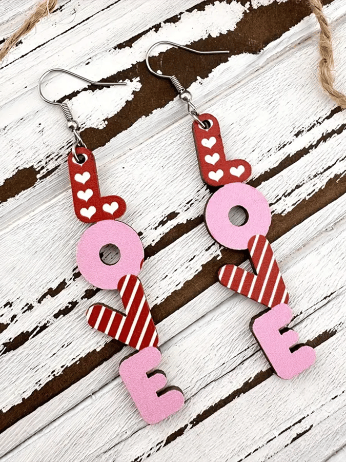 Women's Valentine's Day Love English Letter Design Versatile Fashionable Earrings-POIULTD