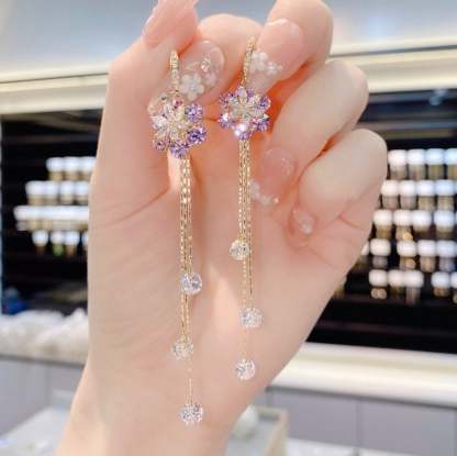 (🌸New Spring) Purple Flower Tassel Earrings-POIULTD