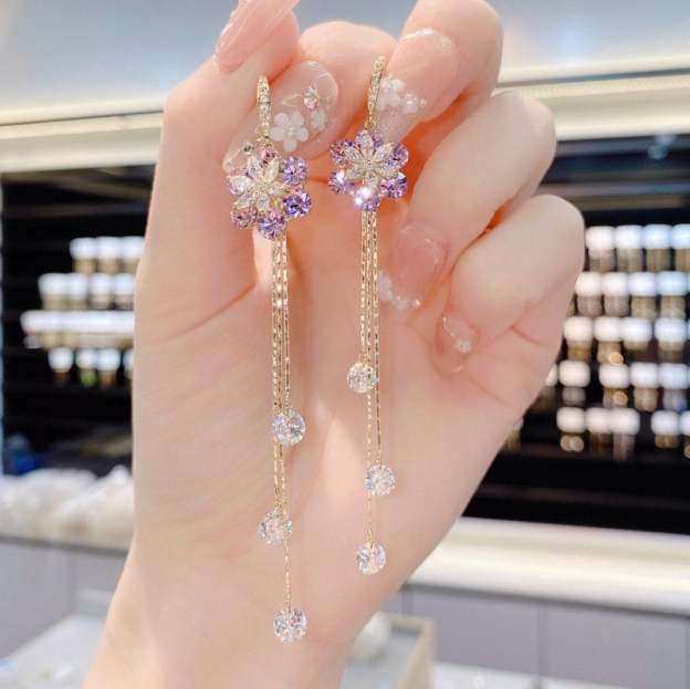 (🌸New Spring) Purple Flower Tassel Earrings-POIULTD
