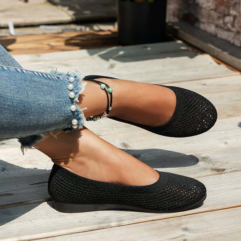 Casual Round Toe Hollow Out Weave Women's Flat Shoes-POIULTD