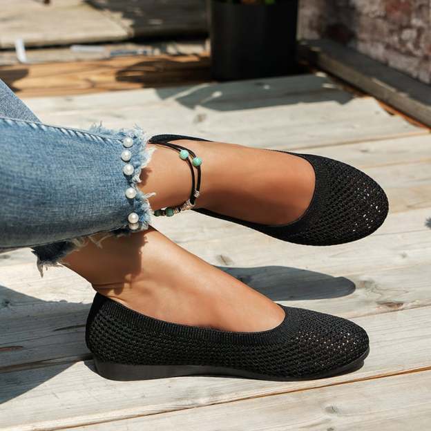 Casual Round Toe Hollow Out Weave Women's Flat Shoes-POIULTD