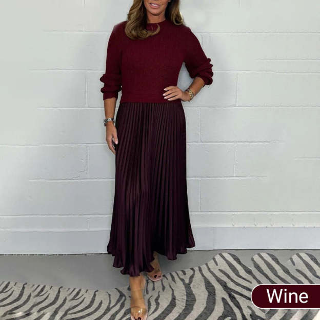🔥Black Friday Promotion 49%OFF🔥Women's solid color Long Sleeve Jumper & Pleated Bottom Dress