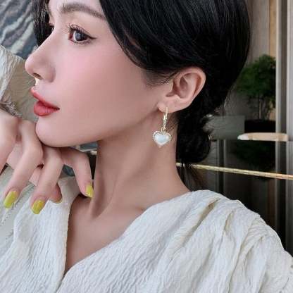 Love pearl earrings-POIULTD