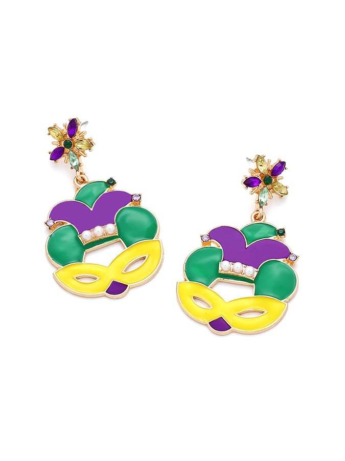 Women's Carnival Mask Alloy Inlaid With Imitation Pearls Irish Hat Versatile Fashion Earrings-POIULTD