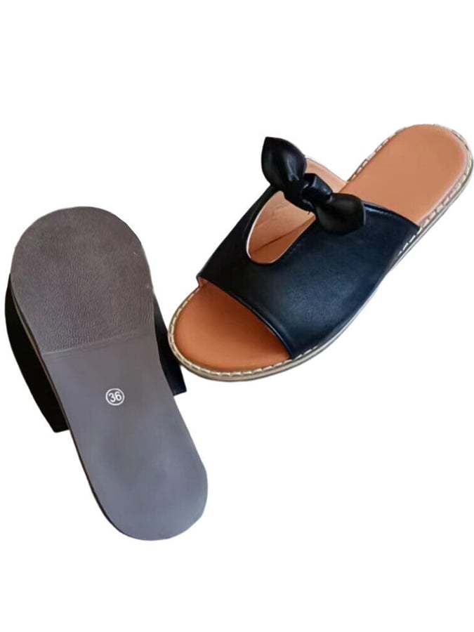 New Large Size Women's Shoes In Summer Bow Hollow Ladies Sand Slippers European And American Bow Shoe Women-POIULTD