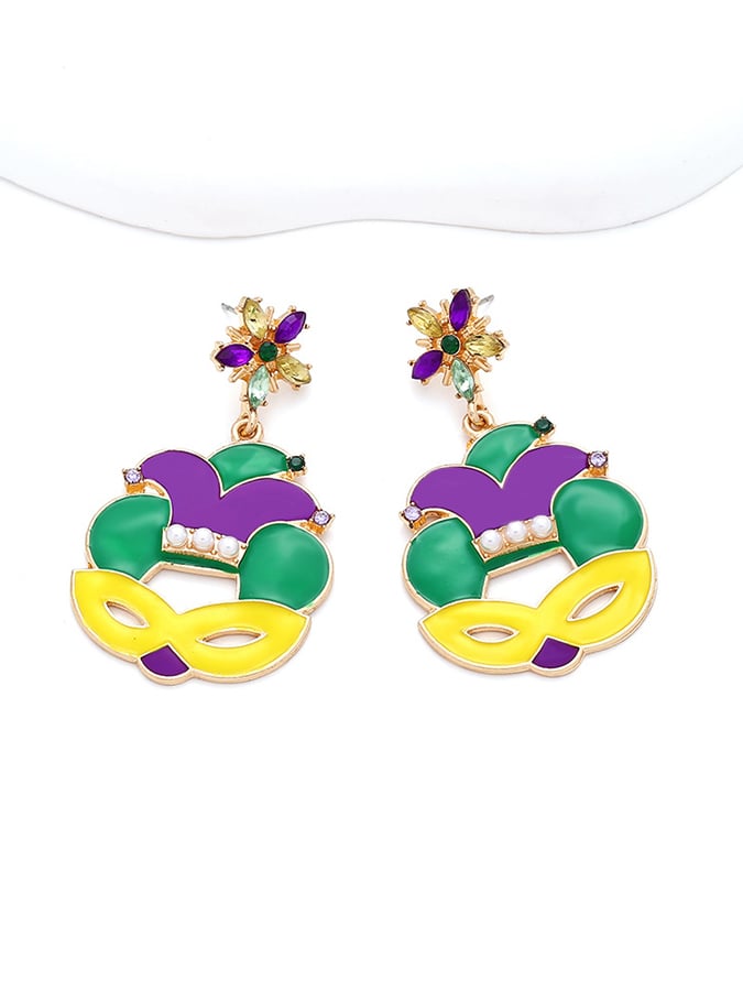 Women's Carnival Mask Alloy Inlaid With Imitation Pearls Irish Hat Versatile Fashion Earrings-POIULTD