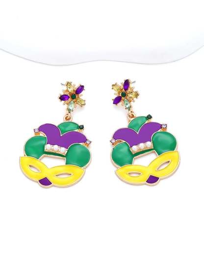 Women's Carnival Mask Alloy Inlaid With Imitation Pearls Irish Hat Versatile Fashion Earrings-POIULTD
