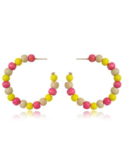 Women's Carnival Colored Wooden Beads Fashionable And Versatile Temperament Light Luxury Earrings-POIULTD