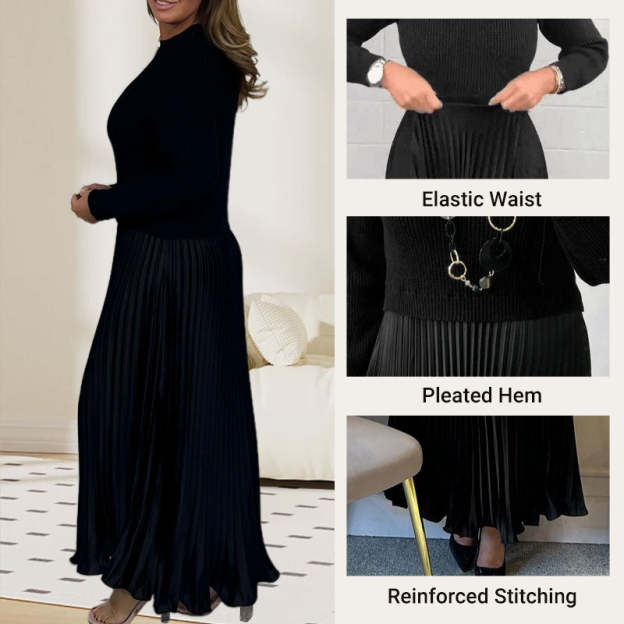 🔥Black Friday Promotion 49%OFF🔥Women's solid color Long Sleeve Jumper & Pleated Bottom Dress