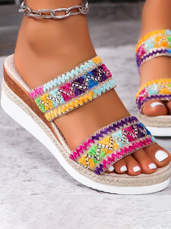 Summer New Foreign Trade Slope -To -Bottom Women's Shoes Cross -Border Large Size One Word With Casual Slope And Slip-POIULTD