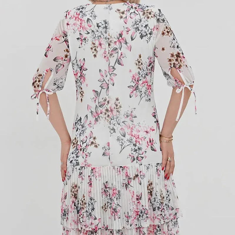 🌹Elegant chiffon long pleated dress with short sleeves-POIULTD