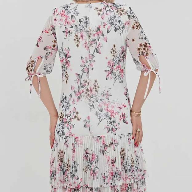 🌹Elegant chiffon long pleated dress with short sleeves-POIULTD