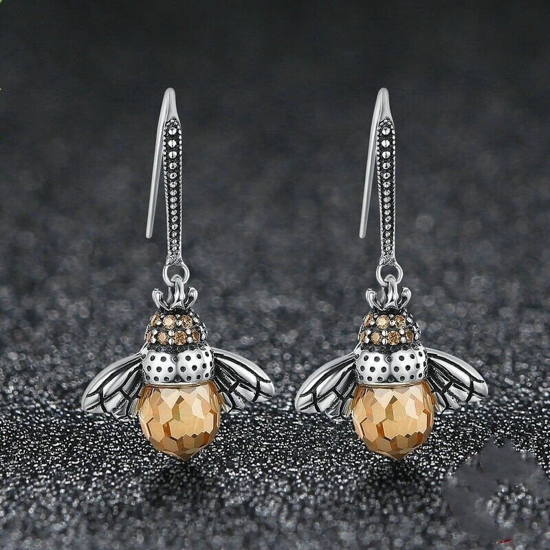 Queen Bee Crystal Drop Earrings-POIULTD