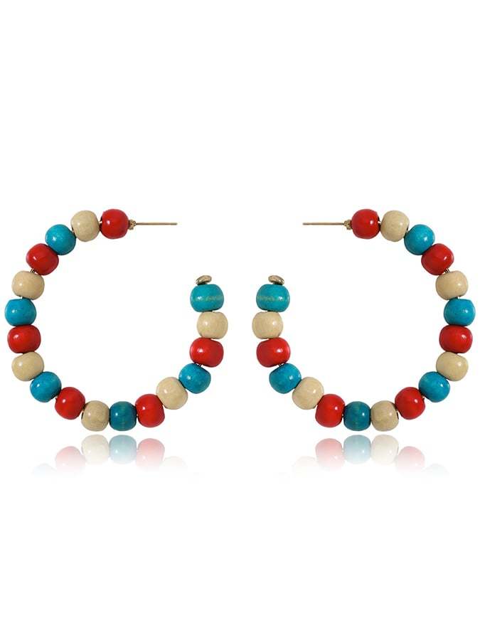 Women's Carnival Colored Wooden Beads Fashionable And Versatile Temperament Light Luxury Earrings-POIULTD