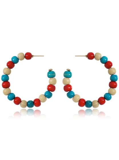 Women's Carnival Colored Wooden Beads Fashionable And Versatile Temperament Light Luxury Earrings-POIULTD