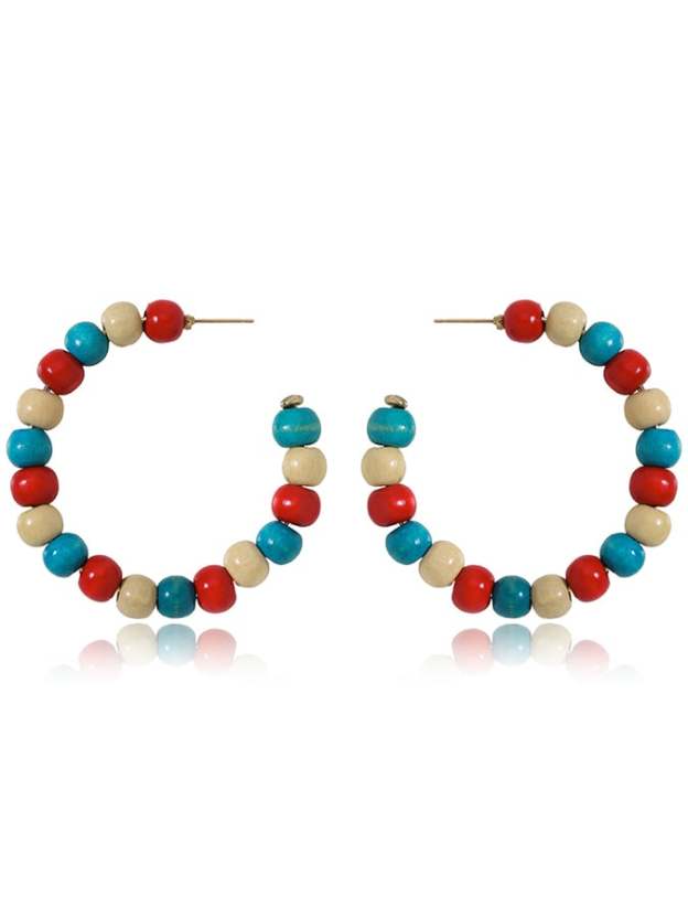 Women's Carnival Colored Wooden Beads Fashionable And Versatile Temperament Light Luxury Earrings-POIULTD