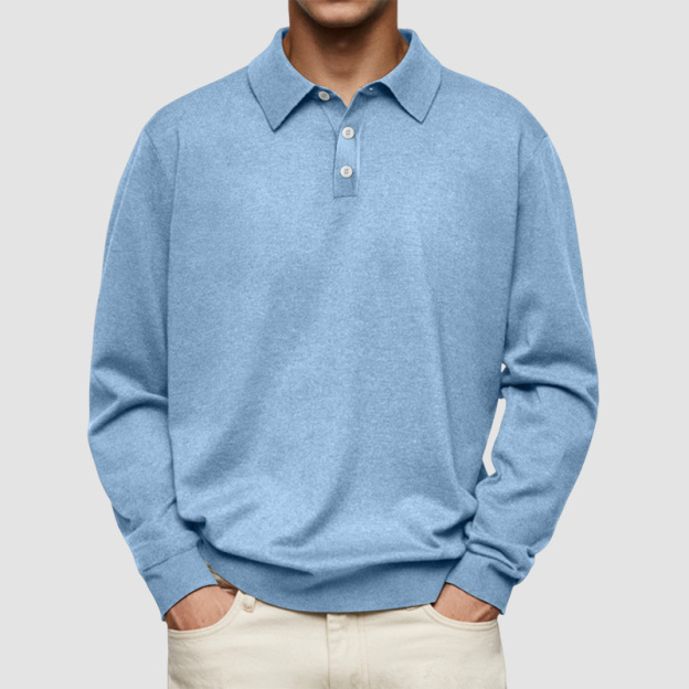Men's Casual and Comfortable Solid Color Lapel Long Sleeve POLO Shirt