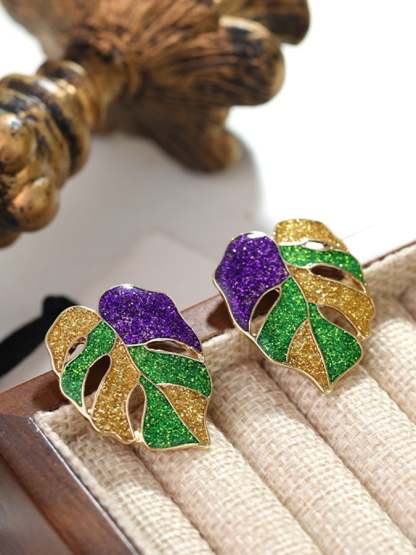 Women's Carnival Colorful Leaf Earrings Fashionable And Versatile Temperament Light Luxury Earrings-POIULTD