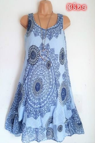 Vintage Print Sleeveless Dress-POIULTD