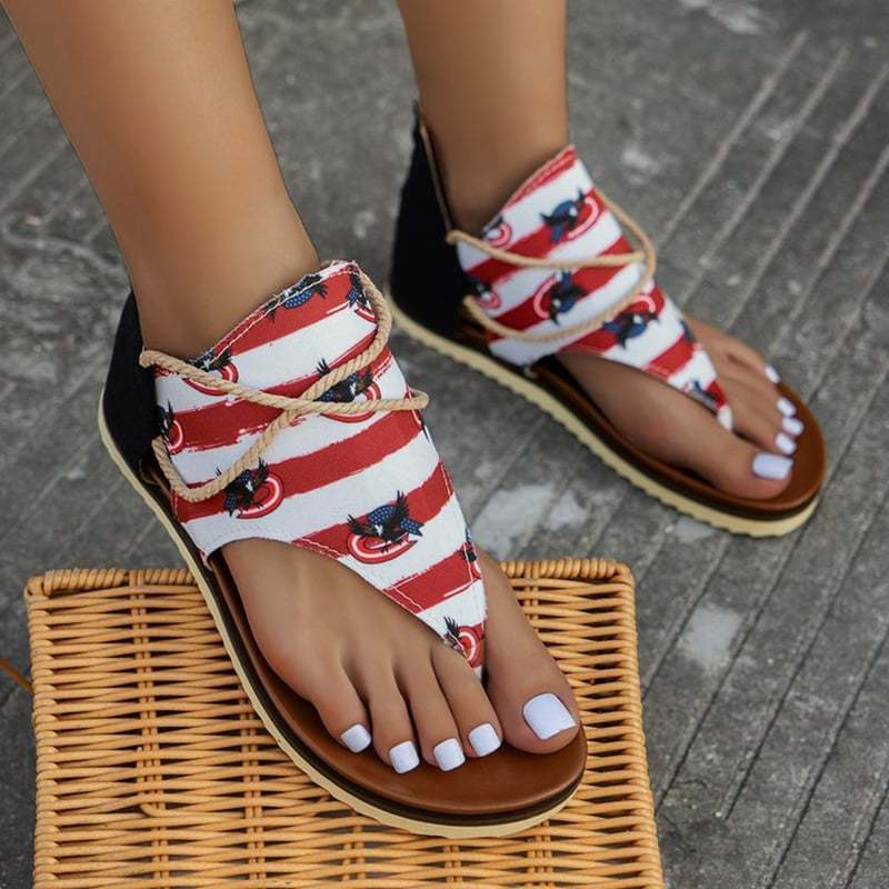 Women's Fashionable And Comfortable Printed Back Zipper Beach Sandals-POIULTD