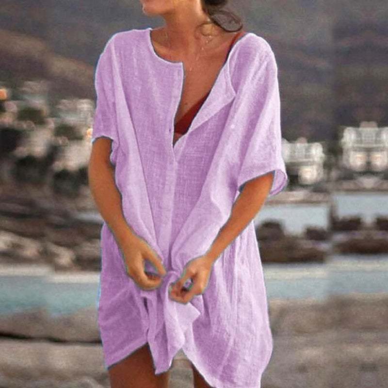Summer Cotton Loose Short Dresses  Casual Women's  shirt-POIULTD